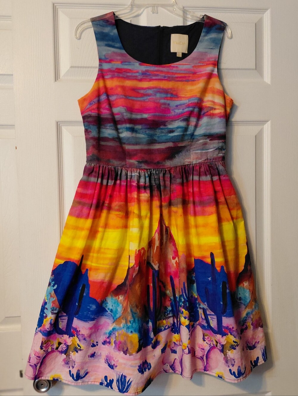 Modcloth Painted Desert Sunset Dress Size Large Cactus Bright Retro